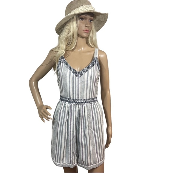 Japna purple blue and white striped shorts romper - Picture 2 of 9